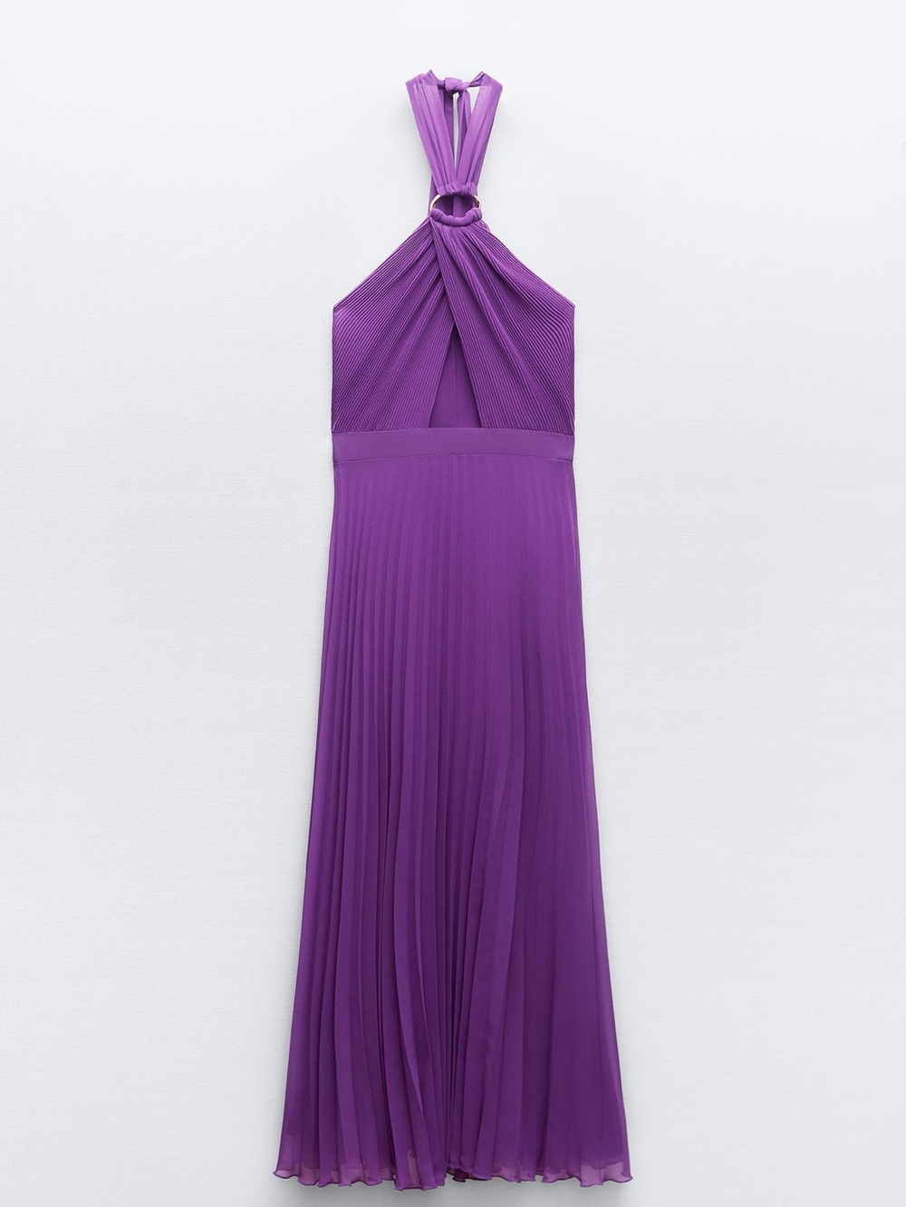 Zara halter pleated midi dress with cut-out detail in purple